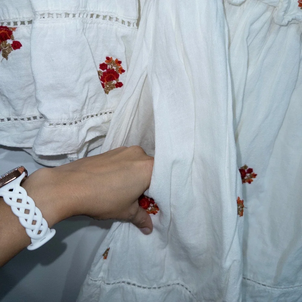 Free People‎ Ivory White Counting Daisies Embroidered Mini Dress Medium